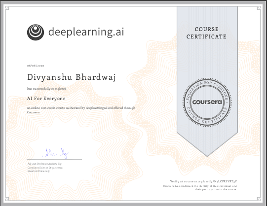 AI For Everyone Certificate image