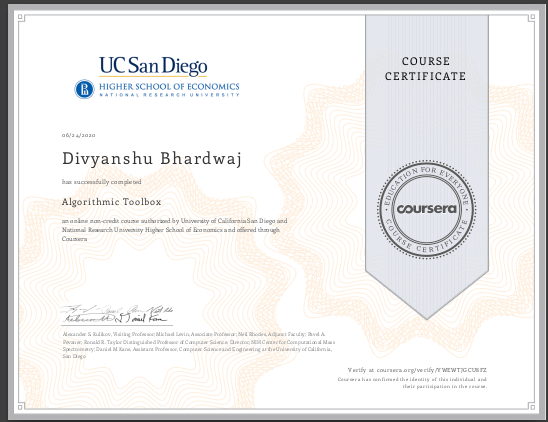 Algorithmic Toolbox Certificate image