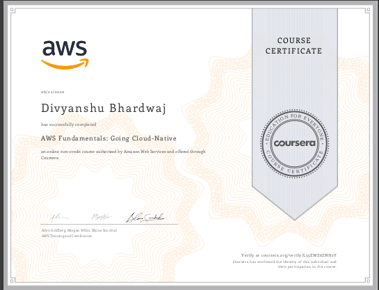 AWS Fundamentals: Going Cloud-Native Certificate image